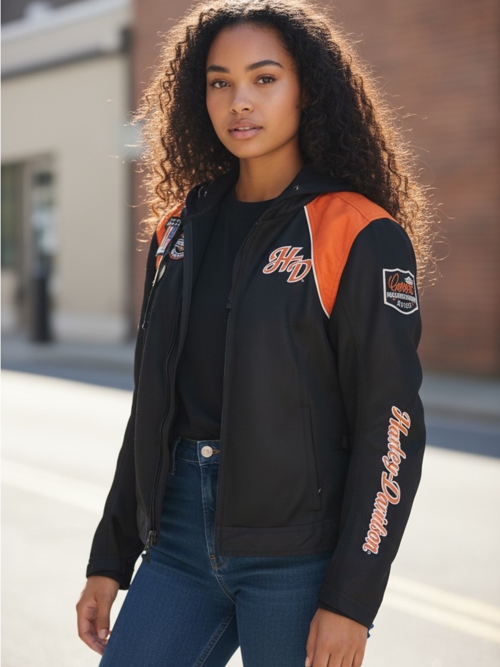 Harley-Davidson Black and Orange Mesh Hooded Riding Jacket - Picture 3 of 3